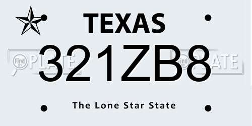 321ZB8 Texas License Plate