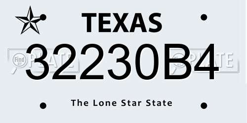 32230B4 Texas License Plate