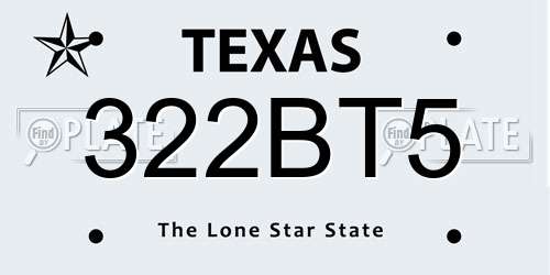 322BT5 Texas License Plate