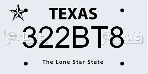 322BT8 Texas License Plate