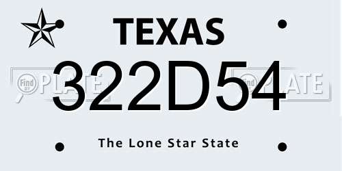 322D54 Texas License Plate