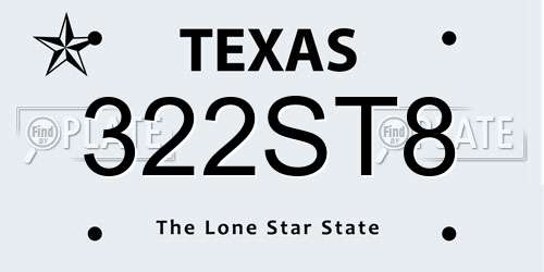 322ST8 Texas License Plate