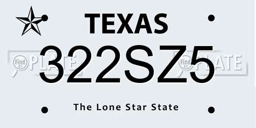 322SZ5 Texas License Plate
