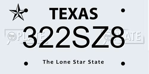 322SZ8 Texas License Plate