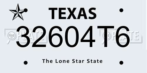 32604T6 Texas License Plate