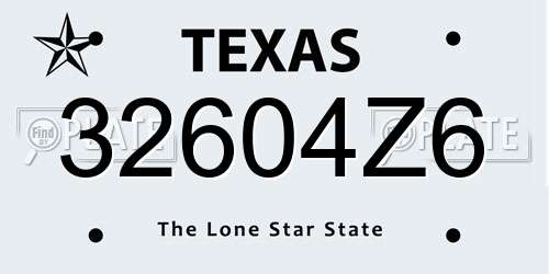 32604Z6 Texas License Plate