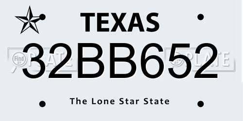 32BB652 Texas License Plate