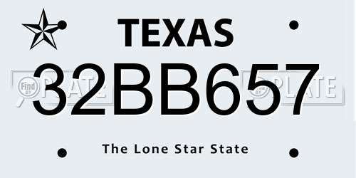 32BB657 Texas License Plate