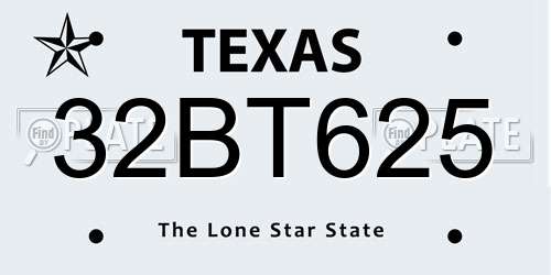 32BT625 Texas License Plate