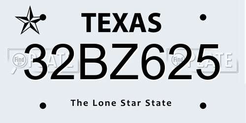 32BZ625 Texas License Plate