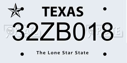 32ZB018 Texas License Plate