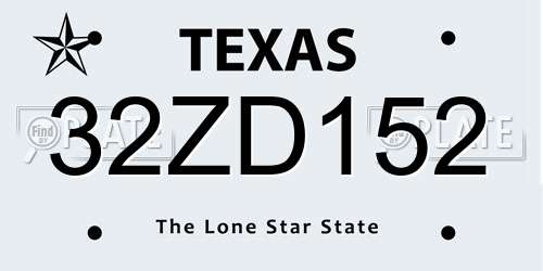 32ZD152 Texas License Plate