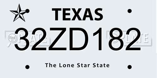 32ZD182 Texas License Plate