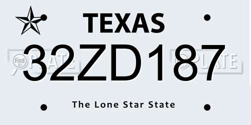 32ZD187 Texas License Plate