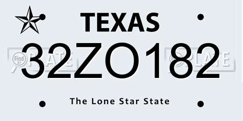 32ZO182 Texas License Plate