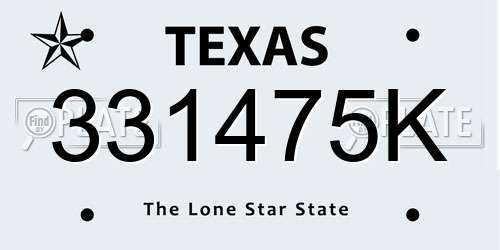 331475K Texas License Plate