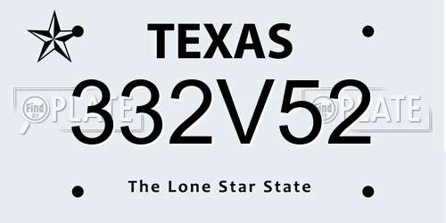 332V52 Texas License Plate
