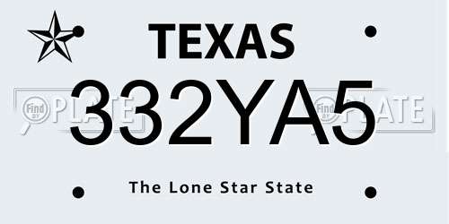 332YA5 Texas License Plate