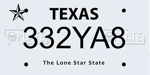 332YA8 Texas License Plate