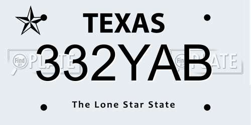 332YAB Texas License Plate