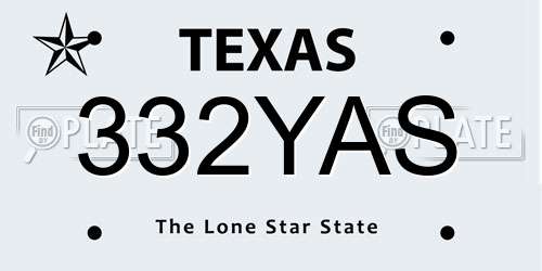 332YAS Texas License Plate