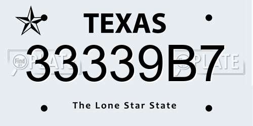 33339B7 Texas License Plate