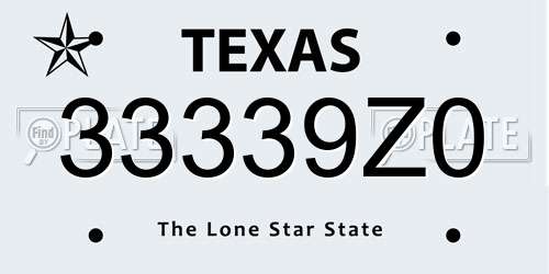 33339Z0 Texas License Plate
