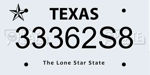 33362S8 Texas License Plate