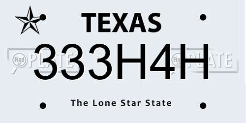 333H4H Texas License Plate