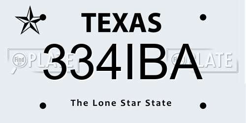 334IBA Texas License Plate