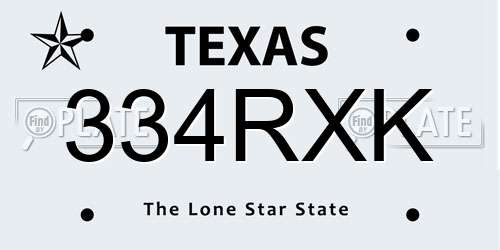 334RXK Texas License Plate