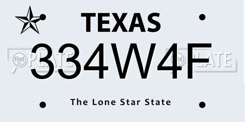 334W4F Texas License Plate