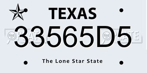 33565D5 Texas License Plate