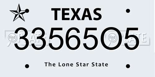 33565O5 Texas License Plate