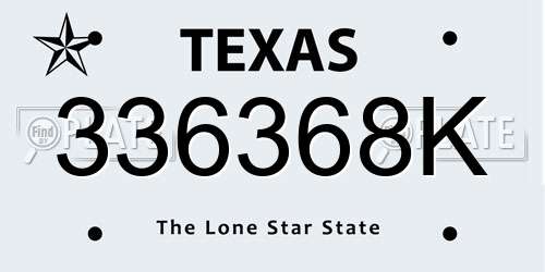 336368K Texas License Plate