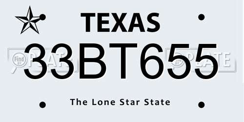 33BT655 Texas License Plate