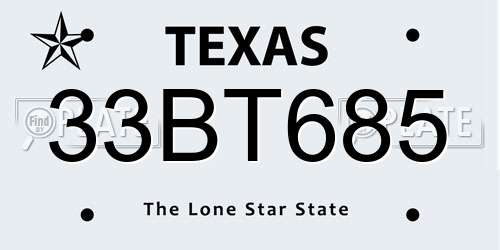 33BT685 Texas License Plate