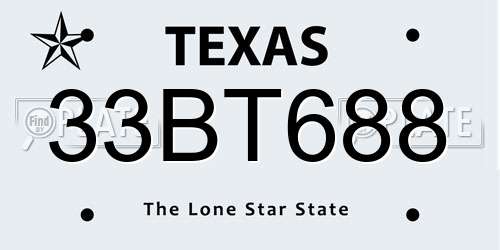 33BT688 Texas License Plate