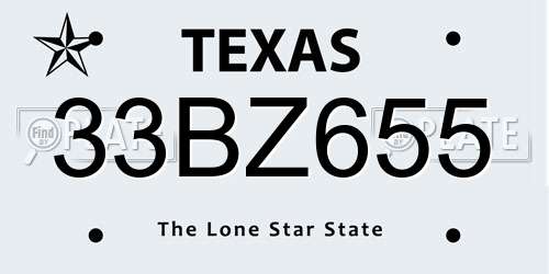 33BZ655 Texas License Plate