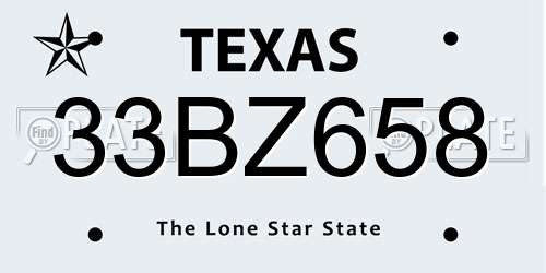 33BZ658 Texas License Plate
