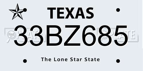 33BZ685 Texas License Plate