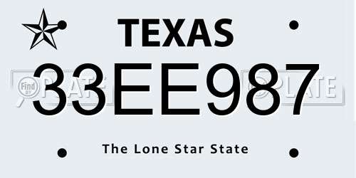 33EE987 Texas License Plate