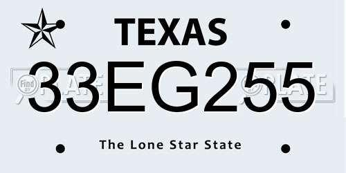 33EG255 Texas License Plate
