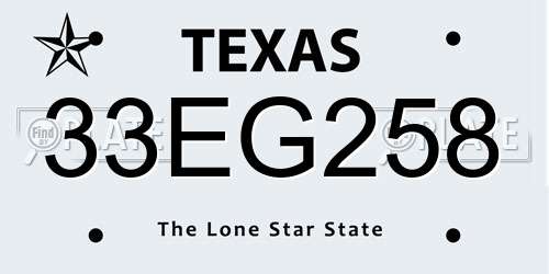 33EG258 Texas License Plate