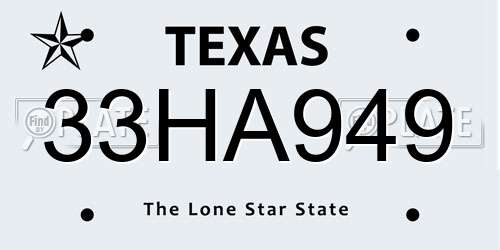 33HA949 Texas License Plate