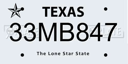 33MB847 Texas License Plate
