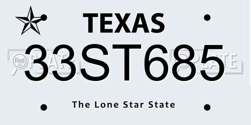 33ST685 Texas License Plate