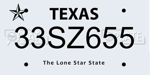 33SZ655 Texas License Plate