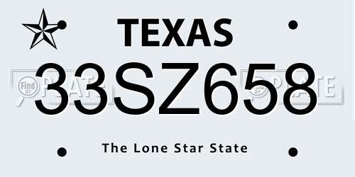 33SZ658 Texas License Plate