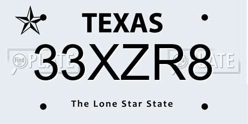 33XZR8 Texas License Plate